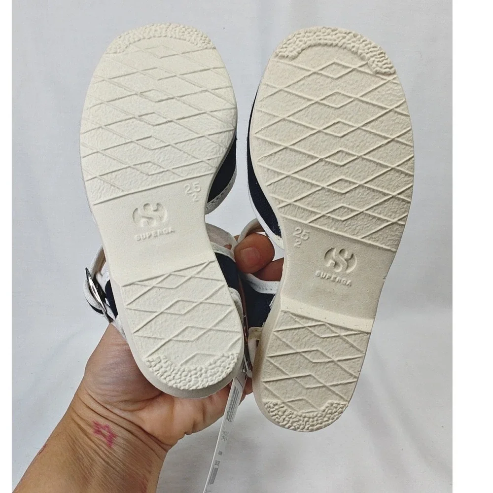 Superga 1200 COTJ Sandals Navy Blue Canvas T-Strap Kids Size 8.5 US 25 EU New